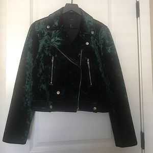 Forest Green Velvet Moto Jacket